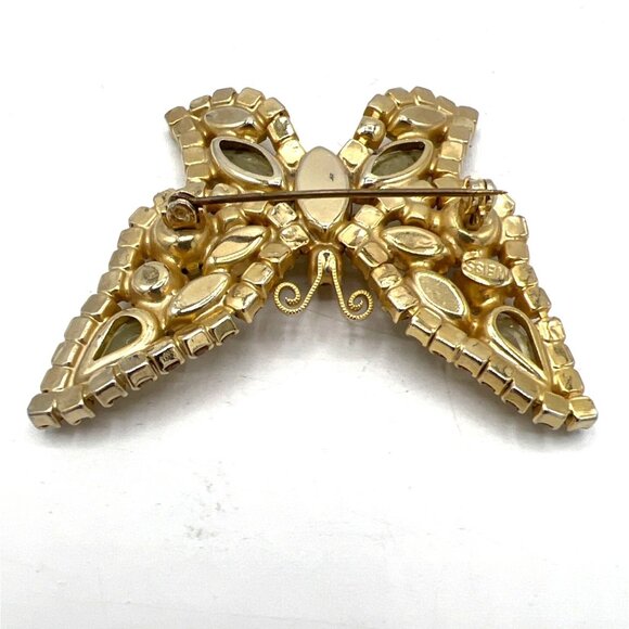 Weiss Signed Butterfly Brooch Aurora Borealis Citrine and Gold Colored Rhineston - Picture 8 of 11